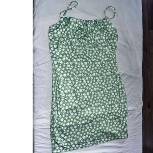 Green‎ Floral Print Ruched Mini Dress Spaghetti Straps
